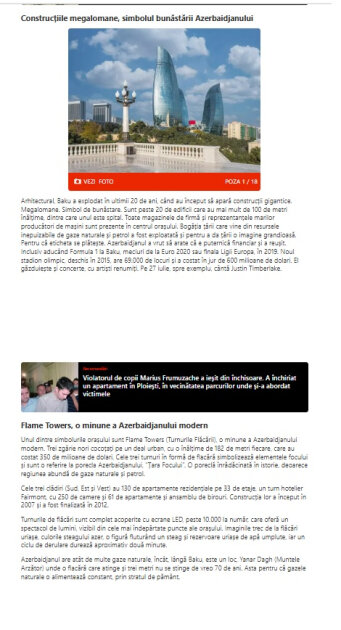Romanian publication: Azerbaijan – attractive architecture and a safe urban environment