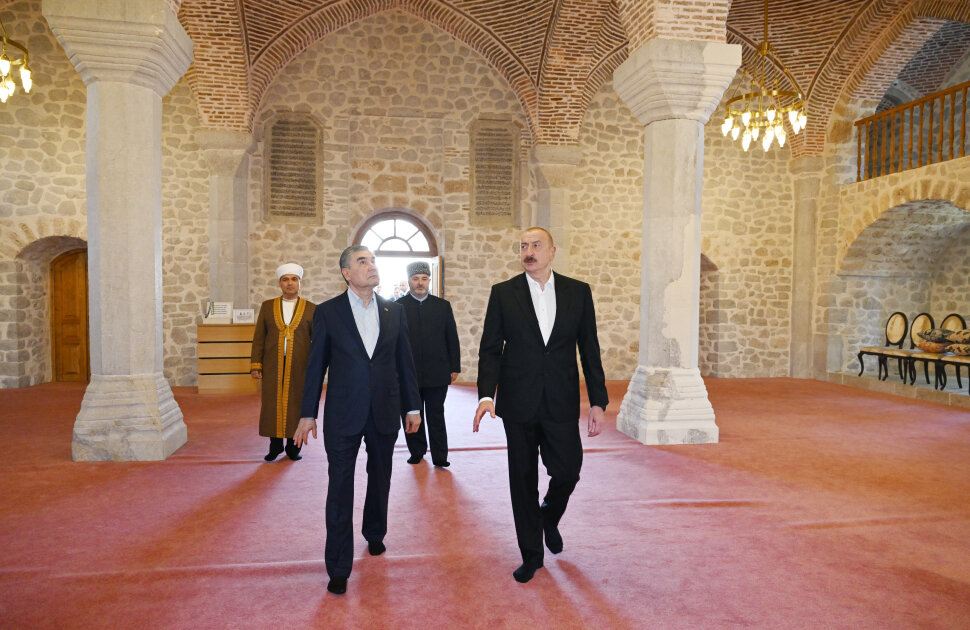 President of Azerbaijan and Chairman of Turkmenistan’s Halk Maslahaty visited Yukhari Govhar Agha Mosque in Shusha