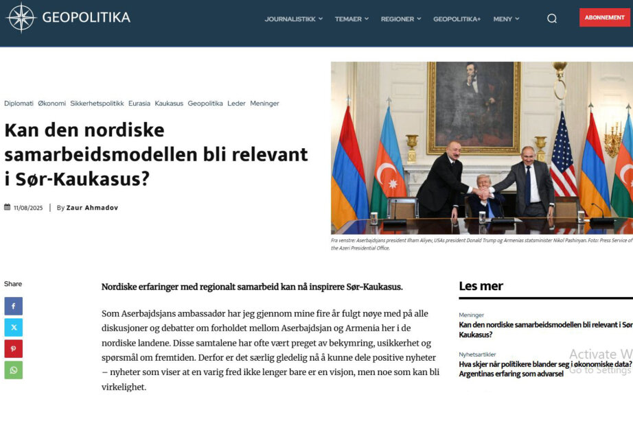 Norwegian publication highlights peace agreement initialed in Washington