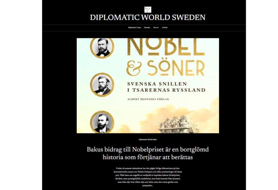 Diplomatic World Sweden publishes article on Baku’s contribution to the Nobel Prize