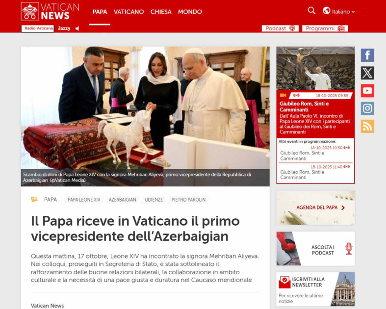 First Vice-President Mehriban Aliyeva's meeting with Pope Leo XIV in spotlight of Vatican and Italian media outlets